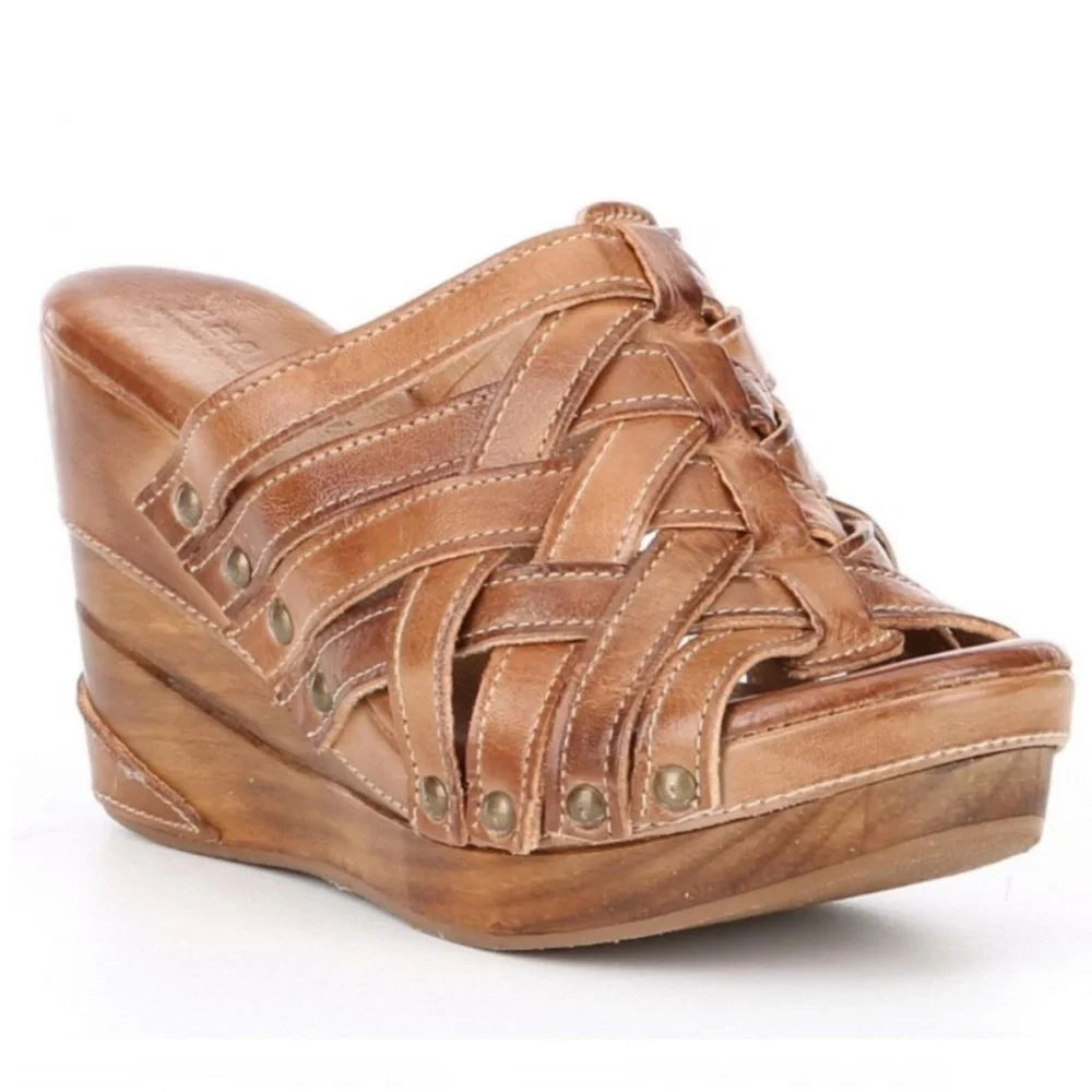Bed Stu Gina II Leather Wedge Sandals Shoes Size 6 - Picture 1 of 8